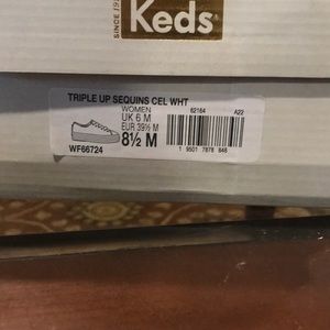 “BRAND NEW” white sequined platform sneakers.